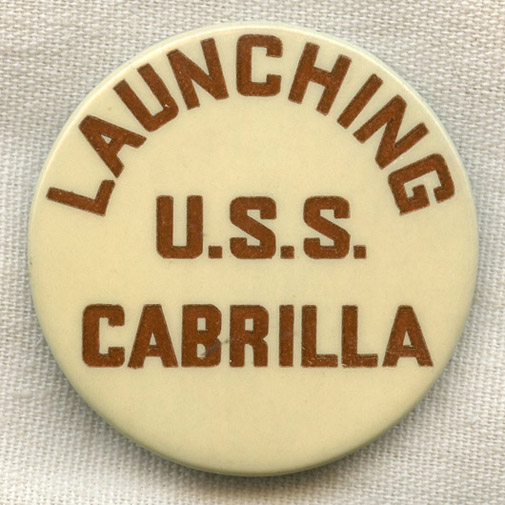 WWII USS Cabrilla SS 288 Celluloid Launch Button Badge Variant Color