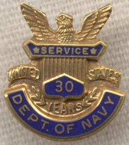 1950's US Navy 30 Year Service Pin in 10K Gold Clutchback
