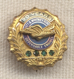 10K Gold Pratt & Whitney 20 Years of Service Pin with 4 Emeralds by Balfour