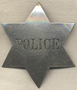 1880s - 1890s Old West Large Stock Police 6-Point Star Badge