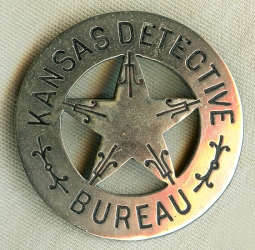 Wonderful 1880's - 90's Old West Kansas Detective Bureau Badge