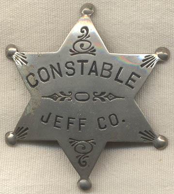 Ca. 1900 Constable 6-Point Star of Jefferson County, Most Likely Kansas ...