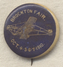 Rare Wright Flyer Celluloid Pin from Brockton, MA 1910 Fair