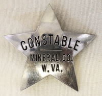 Nice 1910's - 1920's Mineral County, West Virginia Constable 5-Point Star Badge