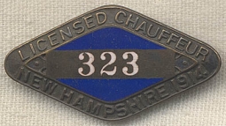 1914 New Hampshire Chauffeur Badge #323<p>NOT CURRENTLY AVAILABLE
