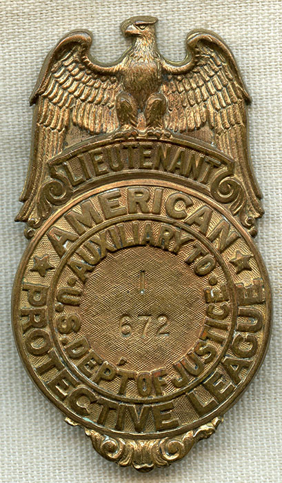 Great Ca. 1918 American Protective League Lieutenant Badge Type III ...