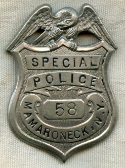 WWI Era Mamaroneck, New York Special Police Badge #'d 58