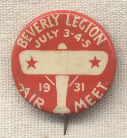 1931 Beverly, Massachusetts Legion Air Meet Celluloid Pin: Flying Tiger 