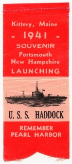 1941 Submarine Launch Ribbon for the USS Haddock SS-231 from the Portsmouth Naval Ship Yard