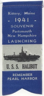 1941 Submarine Launch Ribbon for the USS Halibut SS-232 from the Portsmouth Naval Ship Yard