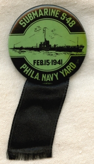 1941 Celluloid Badge for Submarine S-48 at Philadelphia Navy Yard