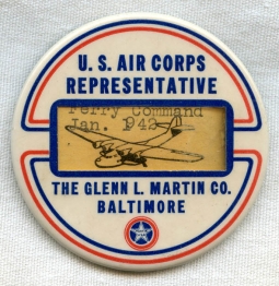 Fabulous 1942 US Air Corps Rep Badge for Pan Am Ferry Command & Glenn L. Martin Aircraft