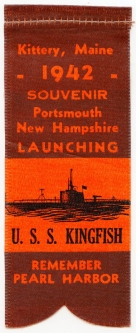 1942 Launch Ribbon for High-Scoring Submarine, USS Kingfish SS-234