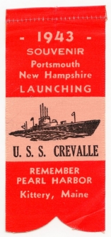 1943 Launch Ribbon for High-Scoring Submarine, USS Crevalle SS-291