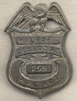 1940s-50s Kilgore Detective Agency Badge from Hermitage, PA #255