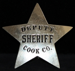 Very Rare, Reportedly 1st Issue Ca. 1880's Cook County, Illinois Deputy Sheriff Badge