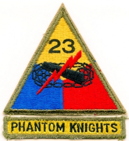 Rare 1950s US Army 23rd Armored Printed Number Patch & PHANTOM KNIGHTS Rocker