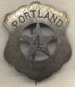 Ca. 1880s Portland, Maine Police #4 Badge