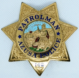 Great Ca 1970 AZUSA CA Police Patrolman 7pt Star Badge #142