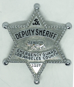 Ca 1940 Los Angeles Co Emergency Guard Badge #1027 by Entenmann