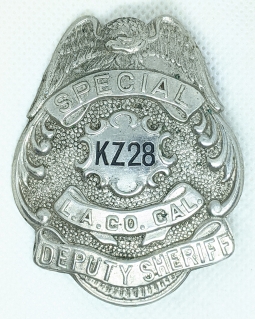 Beautiful 1910s Los Angeles County CA Special Deputy Sheriff Badge # KZ28