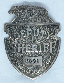 Rare Sterling Silver Early 1920s LA County Deputy Sheriff badge by Entenmann # 2891