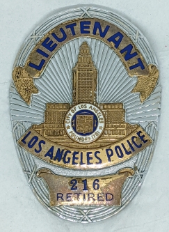 Great ISSUED 1990s Los Angeles Police Series 6 Lieutenant Retired Wallet Badge #216