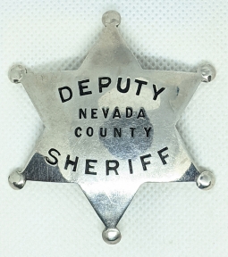 Early 1940s Nevada Co CA Deputy Sheriff 6 pt Star in Wartime Shortage Nickel Plated Steel