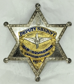 Gorgeous 1930s Sterling Silver Imperial Co CA Air Squadron Deputy Sheriff 6 pt Star