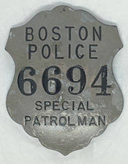 WWII Era Boston, MA Police Special Patrolman Badge in Wartime Shortages White Metal