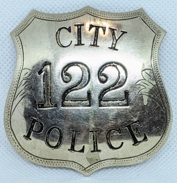 Rare Great, Old West S.A. TX City Police "Blanket" Badge #122 1880s-90s