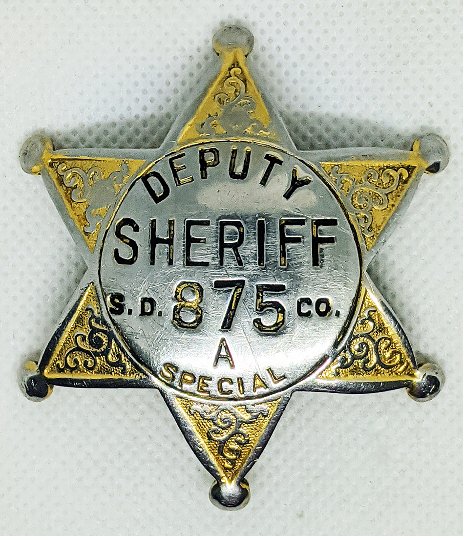 Scarce 1910s - WWI San Diego Co SENIOR Special Deputy Sheriff 6pt Star ...