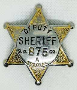 Scarce 1910s - WWI San Diego Co SENIOR Special Deputy Sheriff 6pt Star Badge by CAL Stamp Co