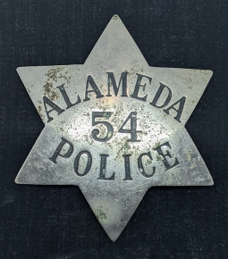 Great Old Ca 1900 Alameda CA Police 6pt Star Badge #54