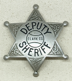 Wonderful Old 1920s Clark Co Nevada Deputy Sheriff 6pt Star Badge by LA Rubber Stamp