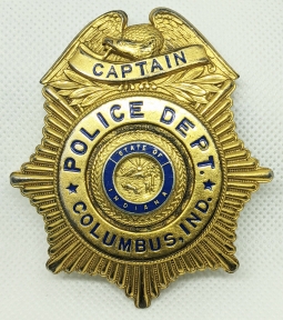 Big Beautiful Ca 1950s Columbus Indiana Police Captain Badge