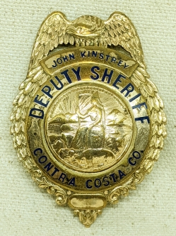 Beautiful 1920s-30s Contra Costa Co CA Deputy Sheriff Badge of John Kinstrey