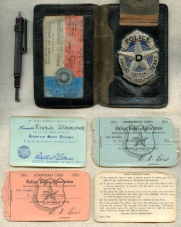 Great 1970s Dallas TX Shirt Size Police Badge in Wallet with Multiple Credentials Handcuff Key Pen