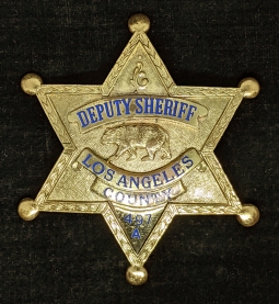 Nice mid 1950s Los Angeles Co CA Dep Sherriff A Series Badge #497 Given by Sheriff Eugene Biscailuz