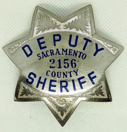 Nice 1950s Sacramento Co California Deputy Sheriff 7 pt Star Badge #2156