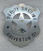 Great Old 1880s-1890s Galveston Co Texas Deputy Sheriff Circle Cut Out Star Badge