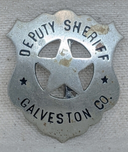 Great Old 1880s-1890s Galveston Co Texas Deputy Sheriff Circle Cut Out Star Badge