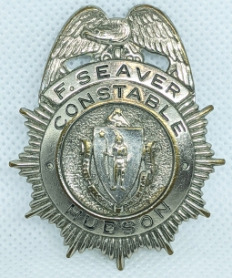 1930s-1940s Hudson MA Constable Badge named to F. Seaver