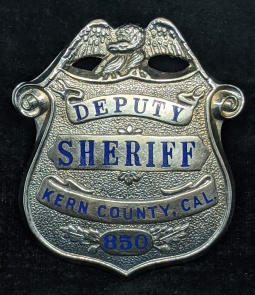 Beautiful Ca 1930 Kern Co California Deputy Sheriff Badge by L.A. Rubber Stamp #850