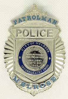 Vintage 1980's Melrose MA Police Patrolman Badge