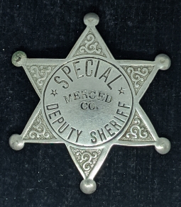 Nice 1920s Merced Co CA Special Dep Sheriff 6 pt Star Badge by LA Rubber Stamp