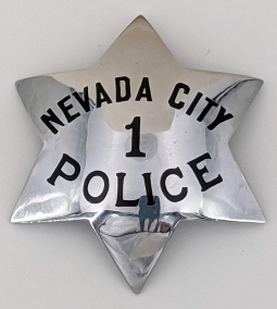 Beautiful 1950s Nevada City CA Police 6 pt Star Badge #1 (!!) by ED JONES & CO