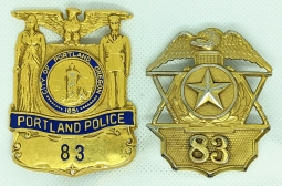 Beautiful Ca 1950 PORTLAND OR POLICE Badge & Hat Badge Set #83