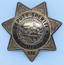 Late 1940s Sacramento Co California Deputy Sheriff 7 pt Star #516 by Sleeper