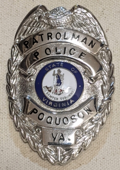 Vintage 1970s-80s Poquoson VA Police Patrolman Badge by Blackinton